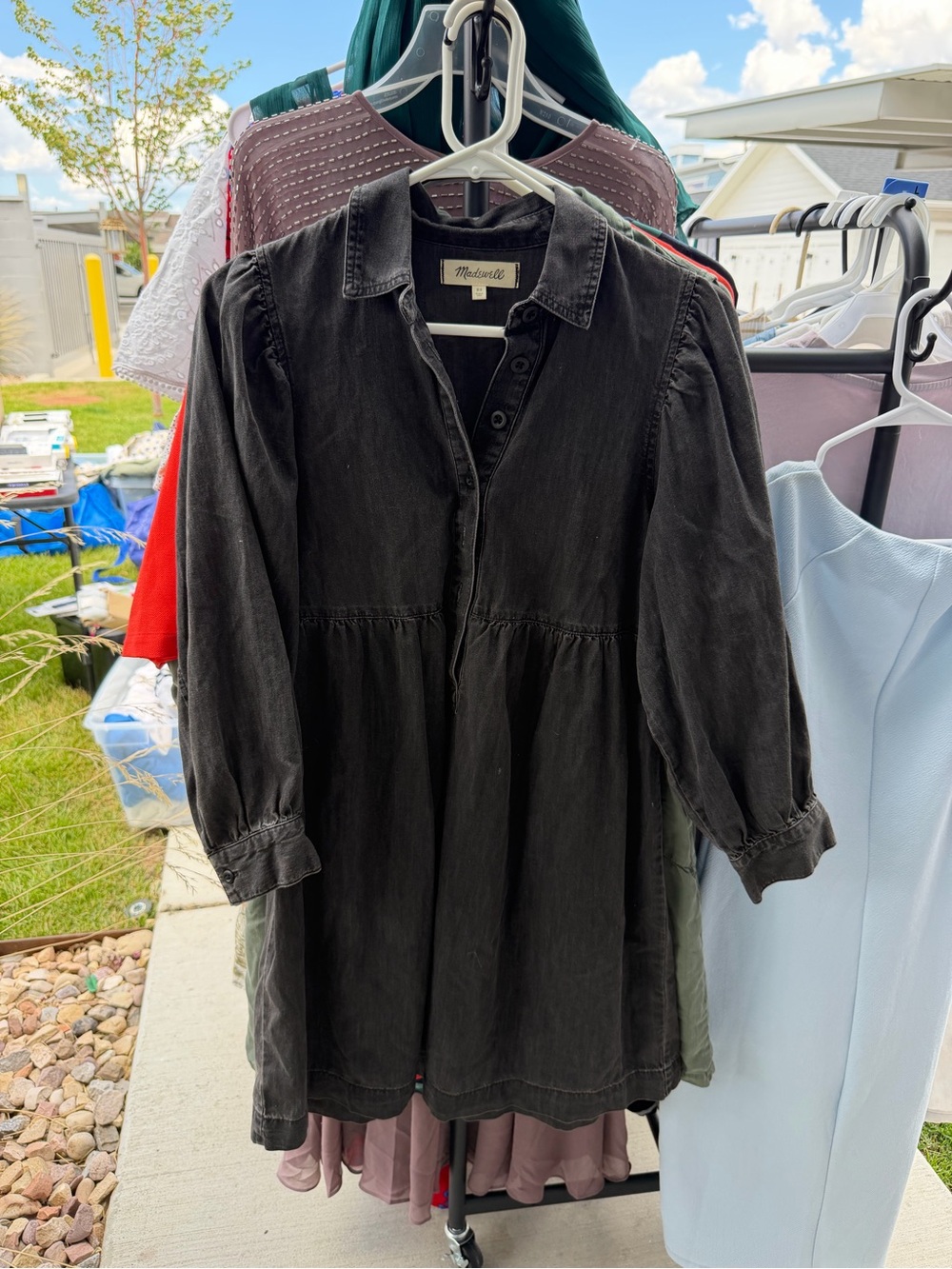 Madewell Black Long-Sleeve Black Denim Dress